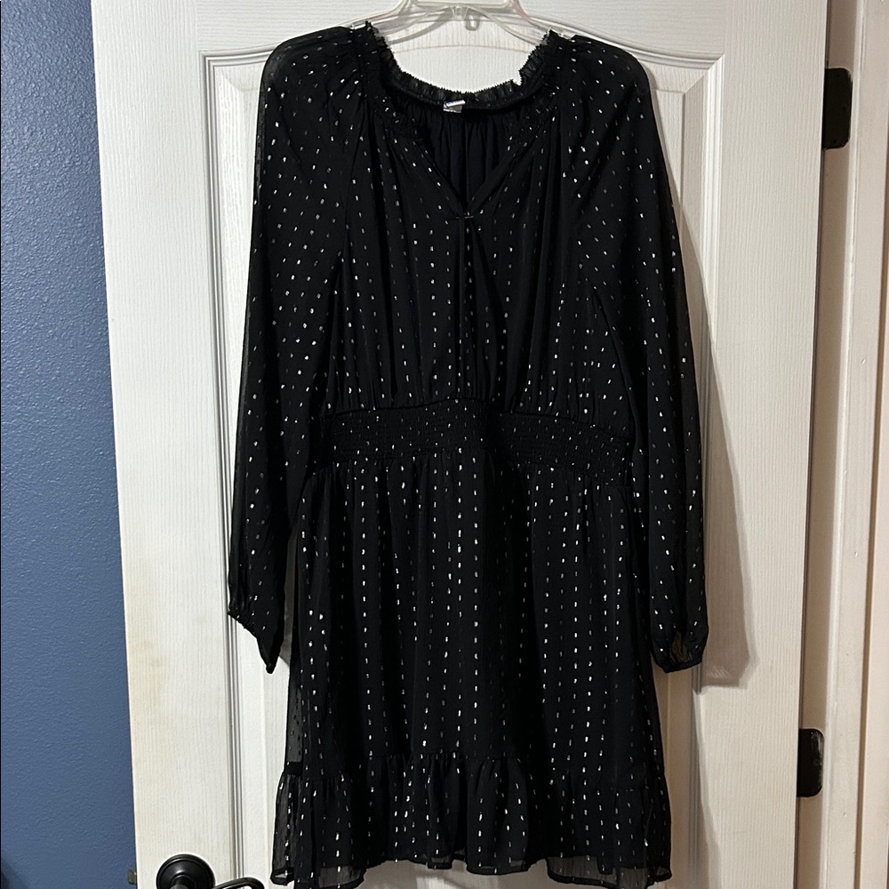 Old Navy Black Long Sleeve Dress with Silver Dot Accents